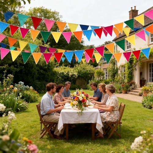 Rainbow Felt Bunting Banner - 72 Colorful Pennant Flags for Parties