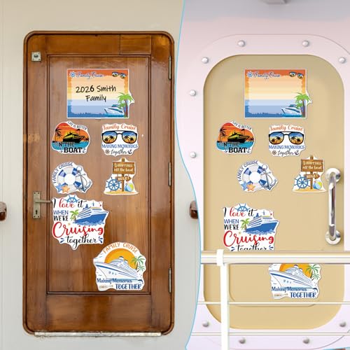 Family Cruise Ship Door Magnets Set with 3 Pens - Nautical Decor
