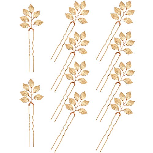 WILLBOND Vintage Gold Leaf Bridal Hair Pins - 10 Pack