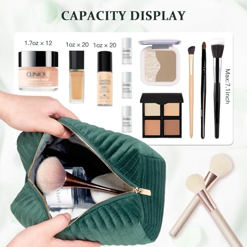 COSHAYSOO Personalized Forest Green Makeup Bag with Initial M