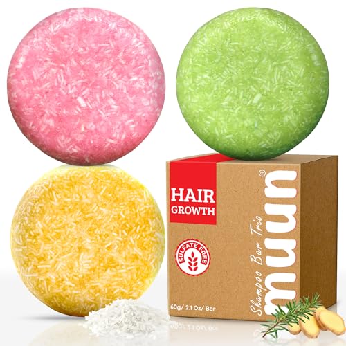 Muun Natural Shampoo Bar Set - Ginger, Rosemary & Rice Water (3 Pack)