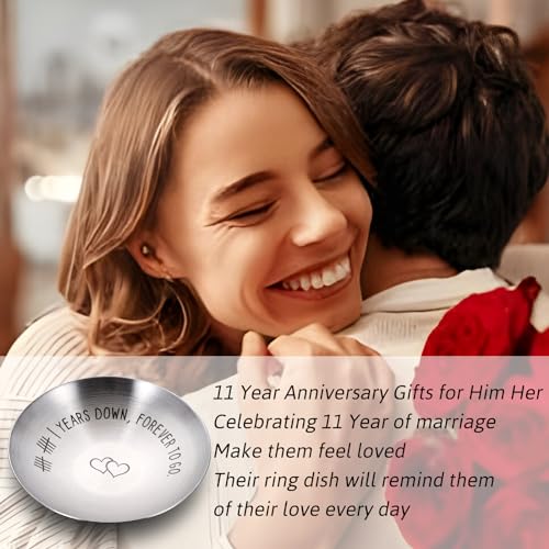11th Anniversary Stainless Steel Ring Holder - Engraved Gift for Couples