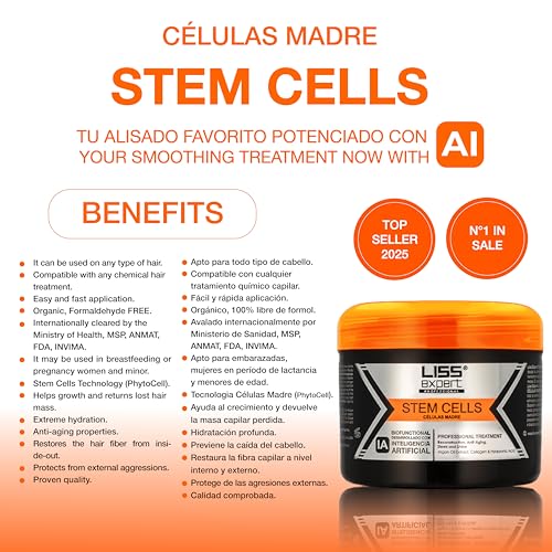 Liss Expert Stem Cells Smoothing Treatment ? Organic Keratin & Argan Oil ? for Frizz-Free Repair & Shine ? Professional Straightening(250 ml-Shoulder Length)