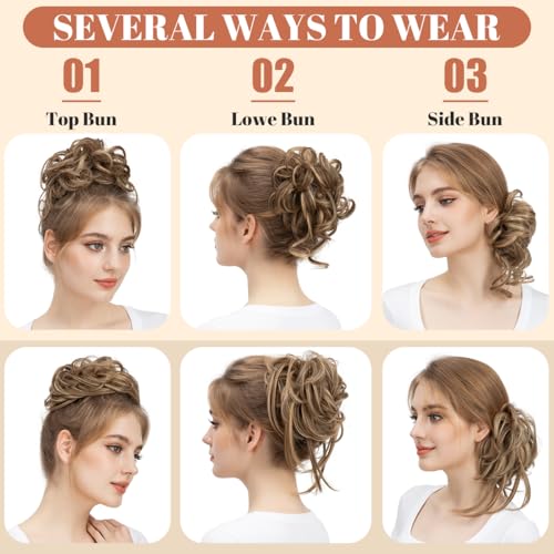SARLA 2-Pack Messy Bun Hair Piece - Wavy Curly Synthetic Updo Scrunchie
