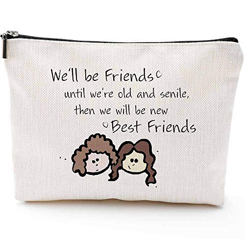 Blue Leaves Besties Makeup Bag - Waterproof Cosmetic Bag for Best Friends