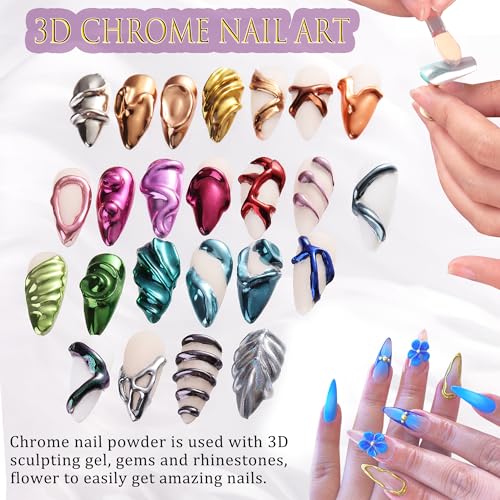 24 Colors Chrome Nail Powder Kit for Mirror Effect & Nail Art