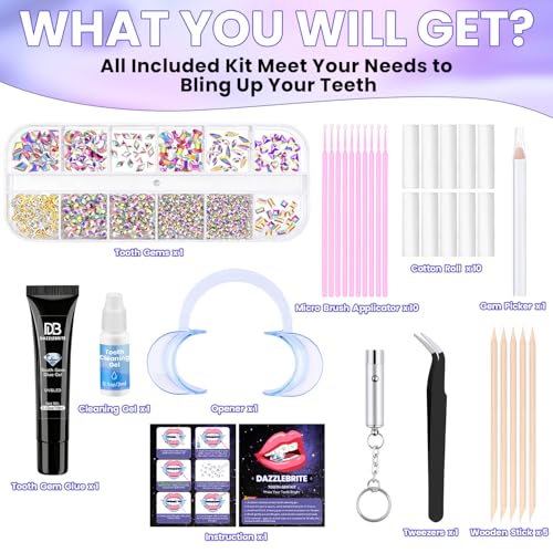 DAZZLEBRITE 12 Grids AB Tooth Gem Kit with Crystals for Teeth Art