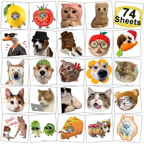 Kids Cat & Dog Temporary Tattoos Set - 74 Waterproof Sticker Sheets for Parties