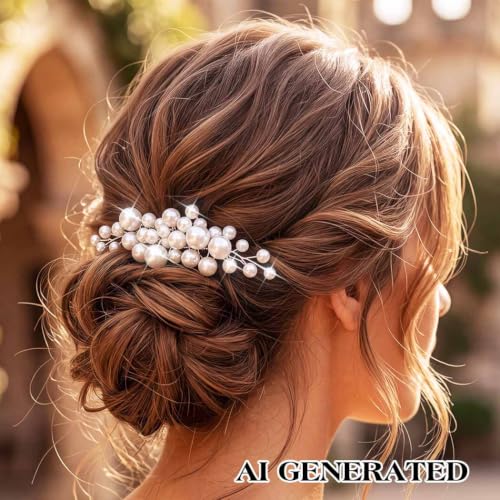 EASEDAILY Pearl Wedding Hair Comb - Silver Bridal Hair Piece for Brides