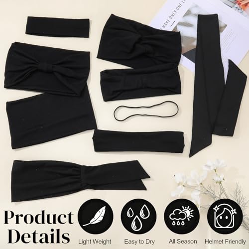 JATEBI 9-Pack Non-Slip Black Headbands for Women - Workout, Yoga & Daily Wear