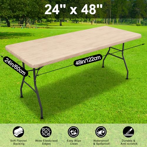Smiry Waterproof Elastic Fitted Tablecloth for 4FT Tables - Beige Wood