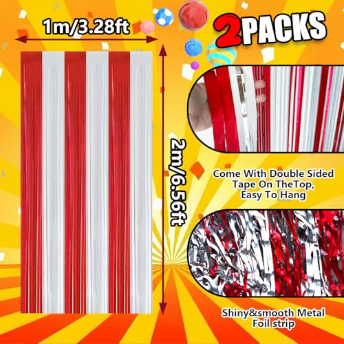 Carnival Theme Red and White Foil Fringe Curtains - 2 Pack