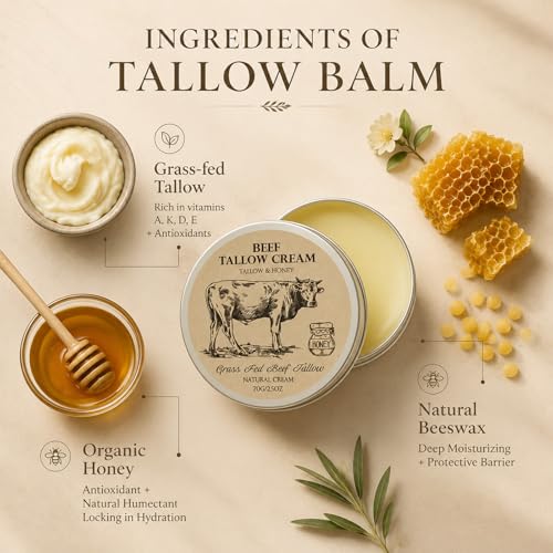 MROUVIK 2.5 Oz Natural Beef Tallow & Honey Face Moisturizer - Hydrating Skin Balm