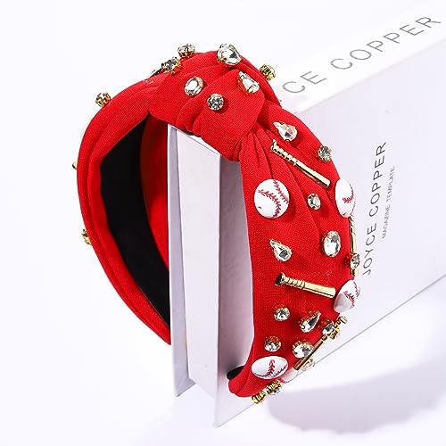 Baseball Knotted RED Women's Sport Headband with Charms - Game Day Accessory