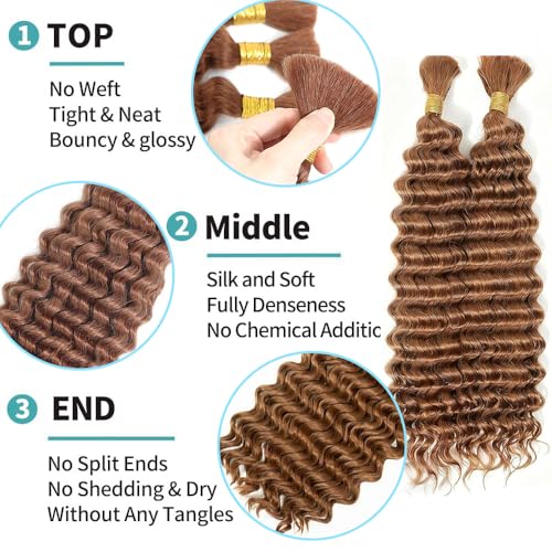 30 Inch Deep Wave Human Braiding Hair Extensions - Light Brown