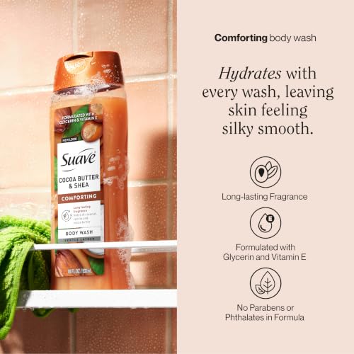 Suave Moisturizing Body Wash 3 Fl Oz (Pack of 6) - Cocoa Butter & Shea