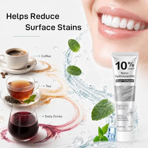AINEW 10% Nano Hydroxyapatite Toothpaste 2 Pack for Sensitive Teeth - 4.23 Oz Each, Mint Flavor