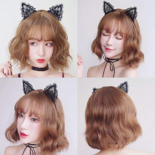 YAXAMING 4 Pack Black & White Lace Cat Ears Headbands Halloween Costume Accessories