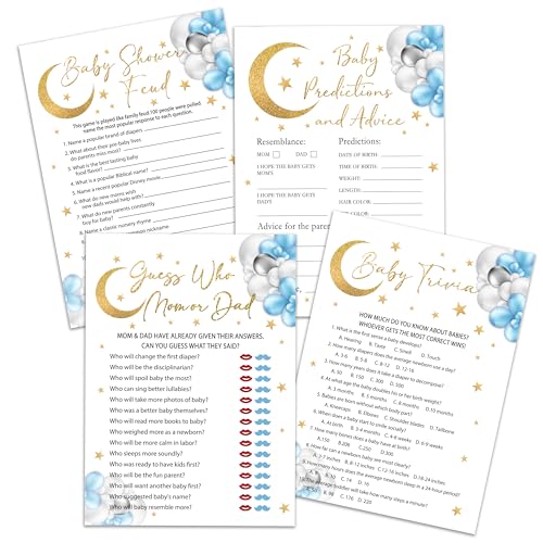 Moon and Stars Baby Shower Game Set - 50 Double-Sided Cards