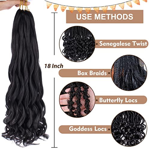 COOKOO 18 Inch Black French Curl Braiding Hair, 9 Packs