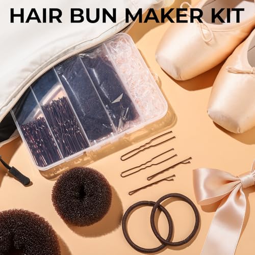 YGDZ Brown Hair Bun Kit – 200 pcs including Donuts, Nets, Bobby Pins, Ties (Brown)