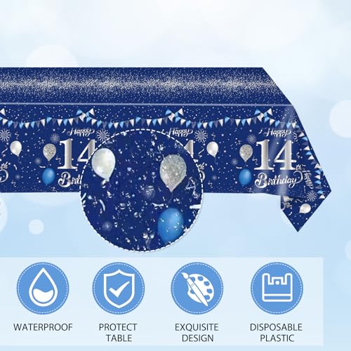 14th Birthday Party Decorations Set - Blue & Silver, 41PCS Tableware for 20 Guests