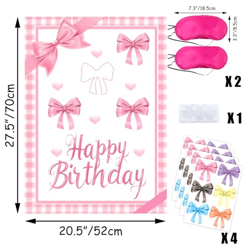 Pin The Bow Party Game Set - Pink Poster & Stickers for Kids