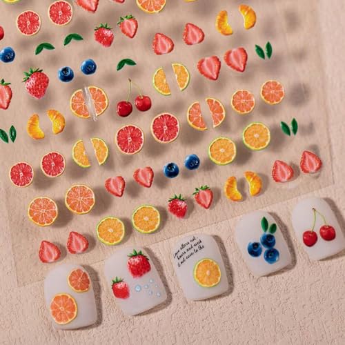 IDDFEVE 5D Embossed Fruit Nail Art Stickers - Cherry, Strawberry, Orange