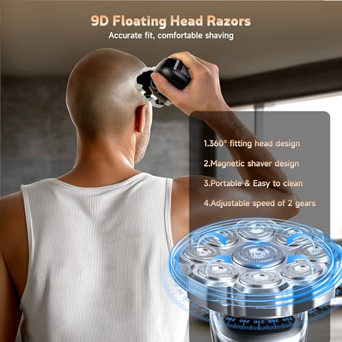 Electric Razor for Men,Head Shavers for Bald Men,5-in-1 Electric Razors with Wet & Dry Bald Head Shaver,9D Floating Head Shaver Comes with Magnetic Detachable Blades
