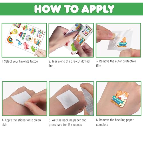 120 PCS Reading Themed Temporary Tattoos for Kids - 91TATTOOS, 120 PCS Book Tattoos
