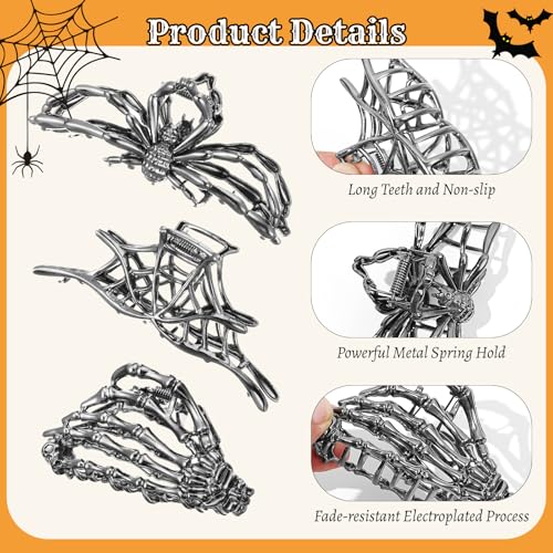Gothic Metal Spider Claw Hair Clips Set - Spooky Halloween Hair Accessories for Women & Girls