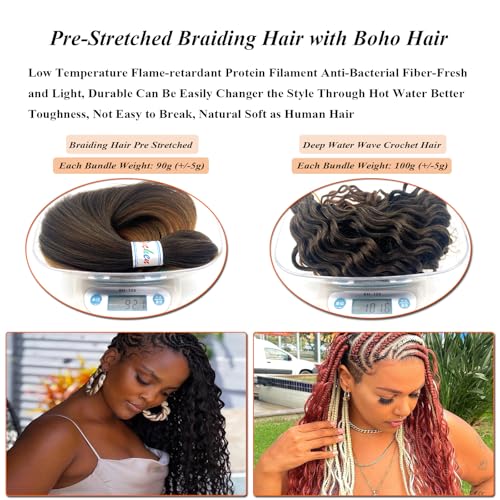Ombre Pre-Stretched Curly Braiding Hair - 26 Inch Boho Curls (4 Packs)