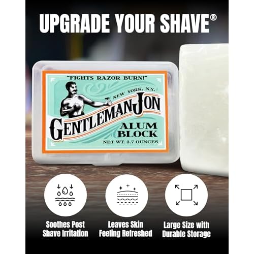 Gentleman Jon 3.7 Ounce Alum Block in Plastic Case - Upgrade Your Shave - Soothing Aftershave Solution for Shaving Razor Burn Relief - Travel Friendly Durable Plastic Case Included, Aftershave for Men