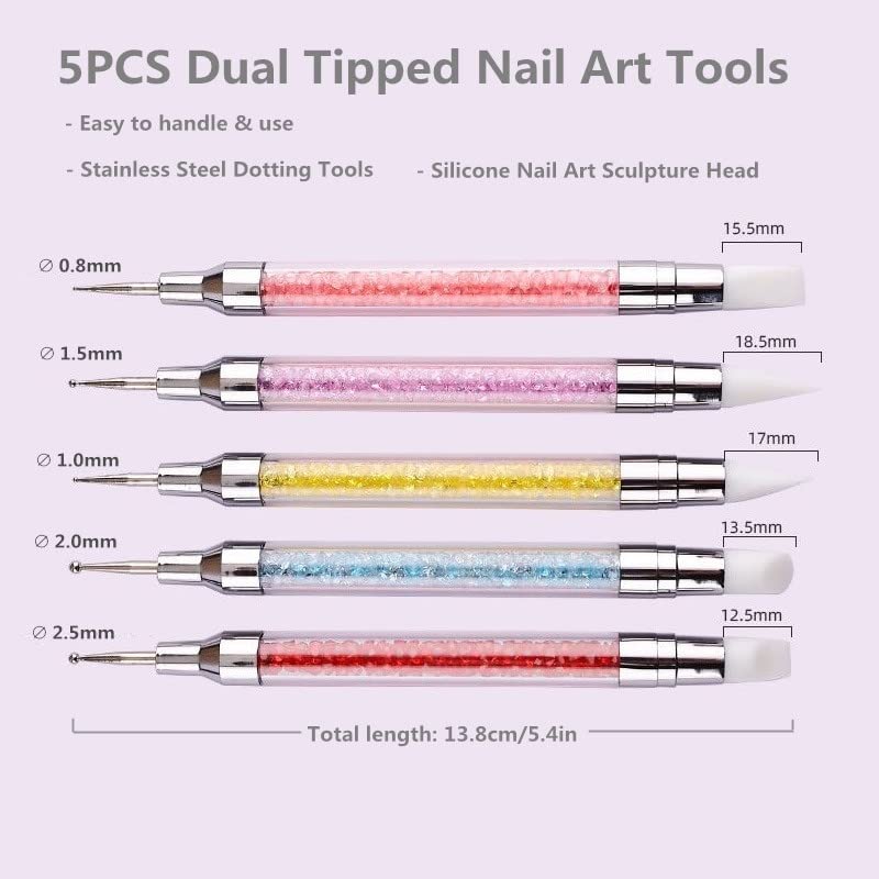 FULINJOY 5PCS Dual-Ended Nail Art Sculpture Pen Dotting Tools,