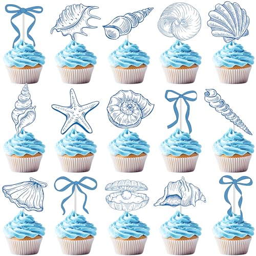 24PCS Starfish & Seashell Cupcake Toppers - Ocean Party Decorations
