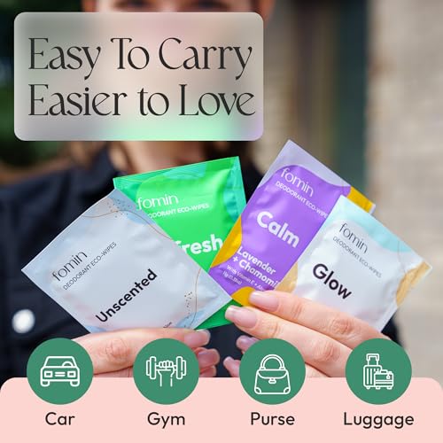FOMIN Travel Deodorant Wipes Variety Pack - 50 Count, Biodegradable & Hypoallergenic