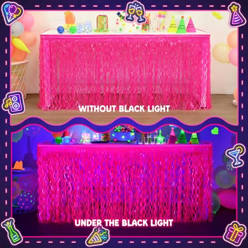 Glow in The Dark Neon Table Skirts - 2 Pack Fluorescent Fuchsia