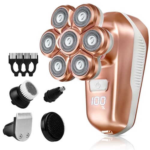Electric Razors for Women, 5-in-1 Electric Shaver with 7D Magnetic Head, IPX7 Waterproof Wet Dry Hair Remover with LED Display, Travel Lock for Body Face Underarms Bikini Legs (Rose Gold)