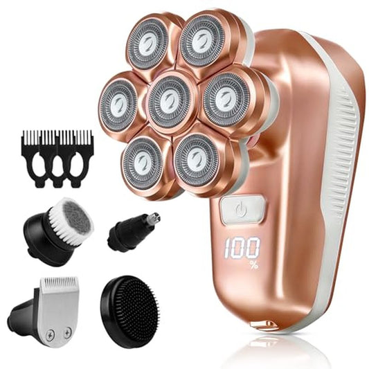 Electric Razors for Women, 5-in-1 Electric Shaver with 7D Magnetic Head, IPX7 Waterproof Wet Dry Hair Remover with LED Display, Travel Lock for Body Face Underarms Bikini Legs (Rose Gold)