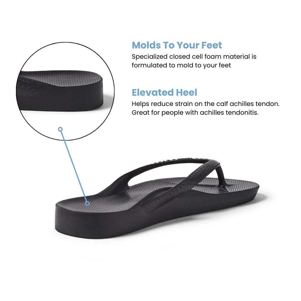 Archies Arch Support Flip Flops, Men & Women, Black, US Men's 8/Women's 9