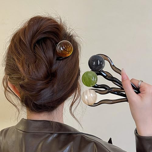 U-Shaped French Hair Pins with Pearls – 4-Piece Acetate Hair Fork Set