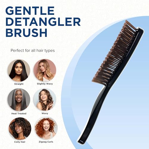 Giorgio Gentle Black Hair Brush - 7.75 Inch, Soft Bristles, Detangler & Scalp Massager for All Hair Types