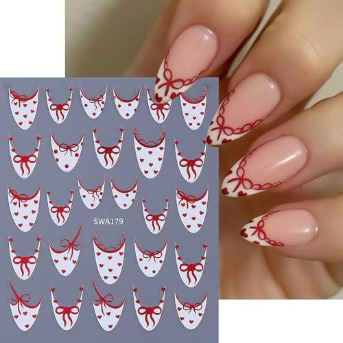 Qdsuh Valentine's Day Nail Stickers – 7 Sheets; 3D Hearts, Bows, Gold & Red Decals with Style8