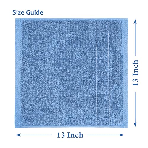 Casa Platino 100% Cotton Wash Cloths - 6 Pack, Cerulean Blue, 13x13