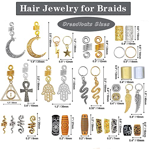 NAISKA 184Pcs Gold Hair Jewelry for Braids, Dreadlock Accessories & Charms