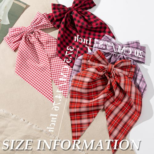 FDBJulyy 4 Pcs Hair Bows for Women & Girls - Red, Wine, Purple & Checkerboard Red