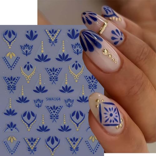 BMKKOT Bohemian Flower Nail Stickers Set - 8 Sheets Self-Adhesive 3D Nail Art Decals for Women DIY Manicure