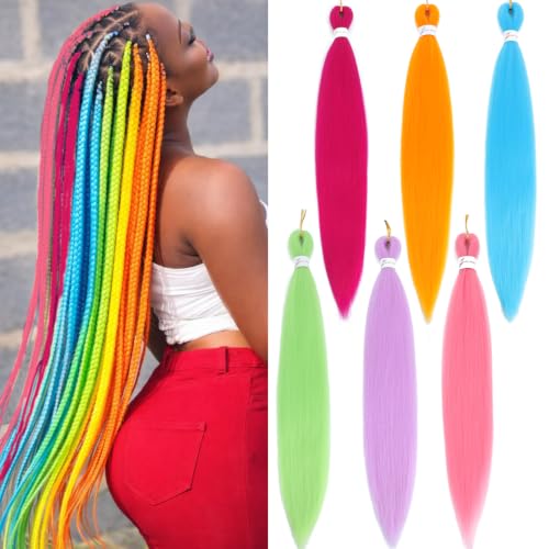 26 Inch Colorful Pre Stretched Braiding Hair Extensions - 6PCS Mix Colors