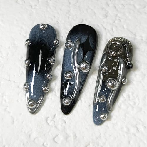 Long Stiletto Press-On Nails with 3D Cross Studs - Size M