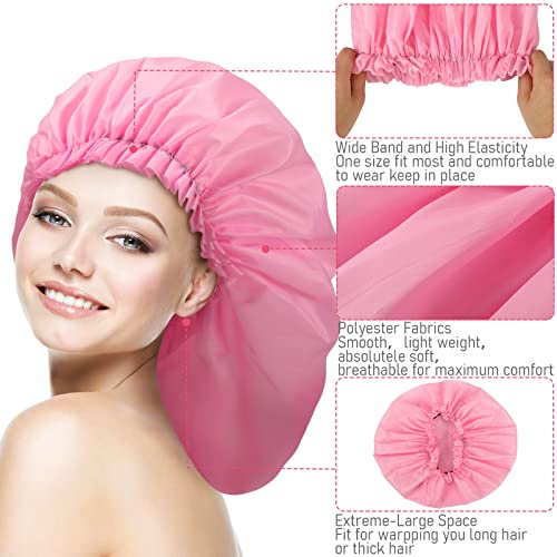 Bencailor 4 Pcs Large Waterproof Shower Cap - Bright Colors & Blank Pattern, Extra Large for Long Hair & Braids